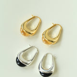 Polished Drop U-Shaped Gold Hoop Earrings with Clear Crystal