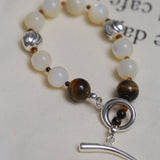 Smooth Mother of Pearls and Silver Shell Beaded OT Bracelet