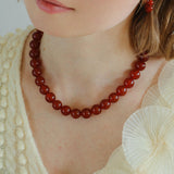 Vintage Red Agate 12mm Round Beaded Necklace