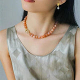 Smooth Round Sunstone Beaded Choker Necklace