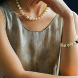 Smooth Mother of Pearls and Silver Shell Beaded OT Bracelet