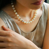 Smooth Mother of Pearls and Silver Shell Beaded OT Necklace