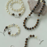 Smooth Mother of Pearls and Silver Shell Beaded OT Bracelet