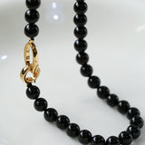 8mm Black Onyx Beaded Long Necklace - floysun