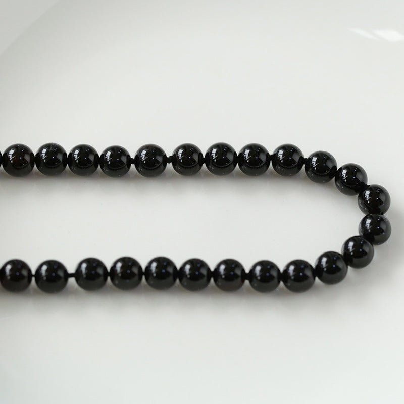 8mm Black Onyx Beaded Long Necklace - floysun