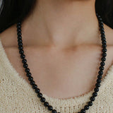 8mm Black Onyx Beaded Long Necklace - floysun