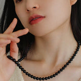 8mm Black Onyx Beaded Long Necklace - floysun