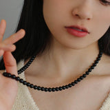 8mm Black Onyx Beaded Long Necklace - floysun