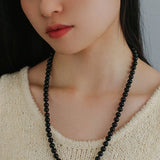 8mm Black Onyx Beaded Long Necklace - floysun