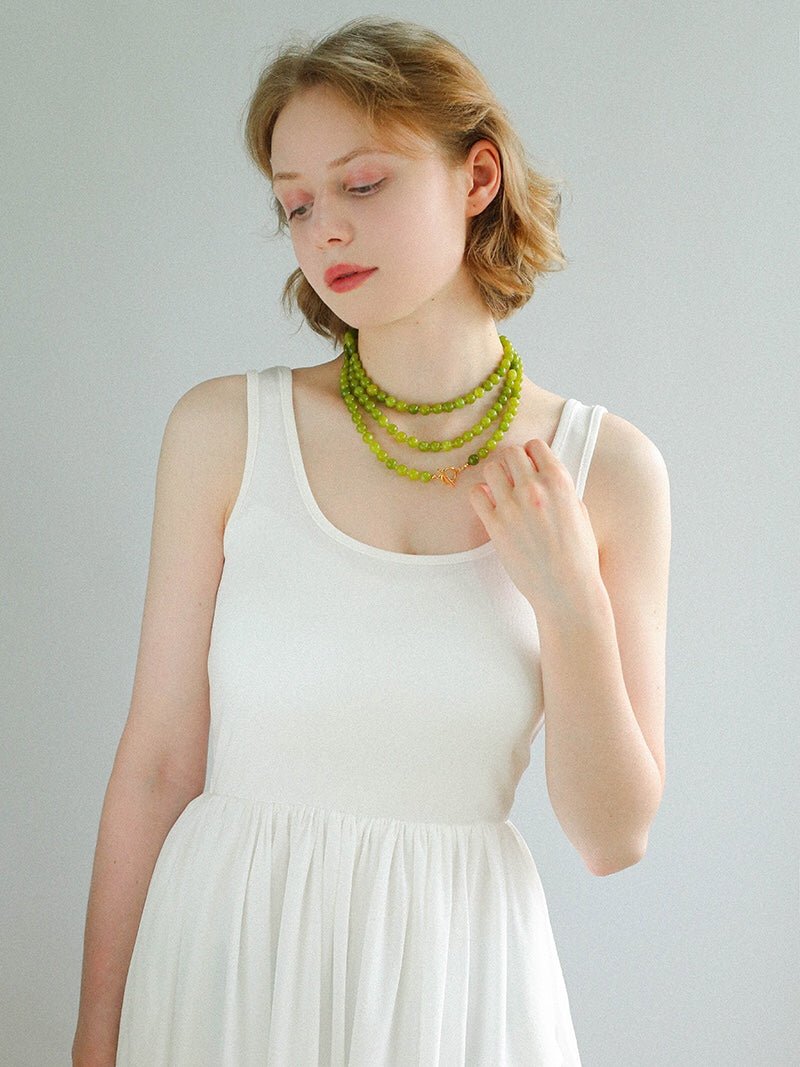 8mm Refreshing Green Grape Gemstone Beaded Necklace - floysun