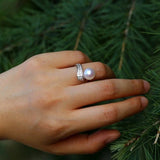 925 Silver Micro - Pave Zircon Natural Pearl Open Ring - floysun