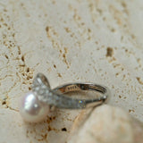 925 Silver Micro - Pave Zircon Natural Pearl Open Ring - floysun