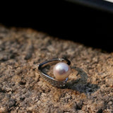 925 Silver Micro - Pave Zircon Natural Pearl Open Ring - floysun