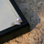 925 Silver Micro - Pave Zircon Natural Pearl Open Ring - floysun