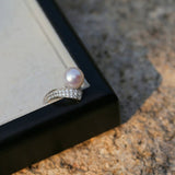 925 Silver Micro - Pave Zircon Natural Pearl Open Ring - floysun