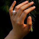 925 Silver Micro - Pave Zircon Natural Pearl Open Ring - floysun