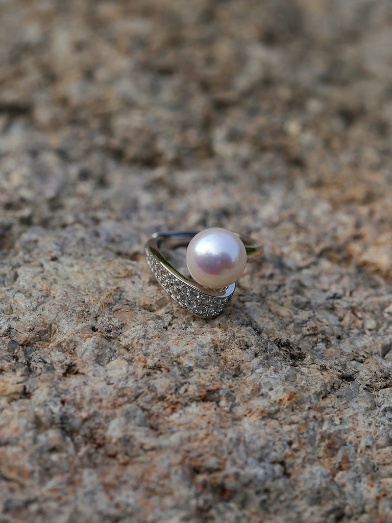 925 Silver Micro - Pave Zircon Natural Pearl Open Ring - floysun