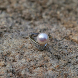 925 Silver Micro - Pave Zircon Natural Pearl Open Ring - floysun