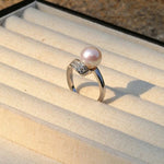 925 Silver Micro - Pave Zircon Natural Pearl Open Ring - floysun