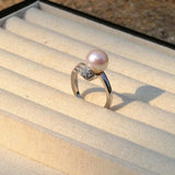 925 Silver Micro - Pave Zircon Natural Pearl Open Ring - floysun