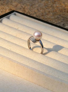 925 Silver Micro - Pave Zircon Natural Pearl Open Ring - floysun