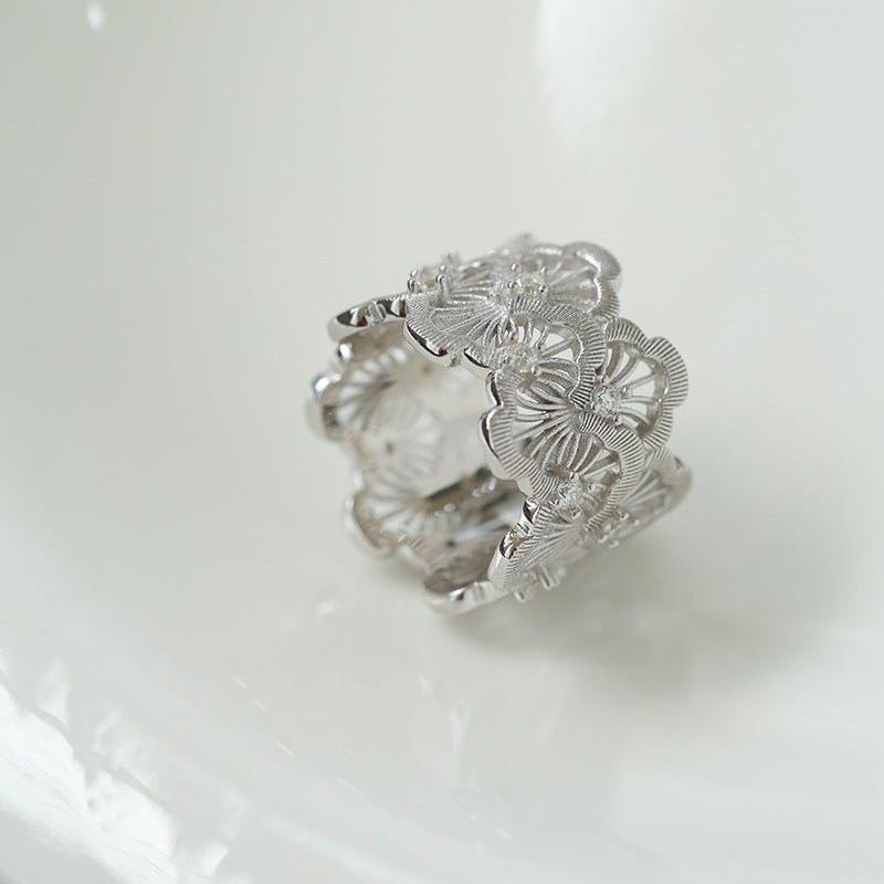 925 Silver New Lace Ring Brushed Matte Hollow Ring - floysun