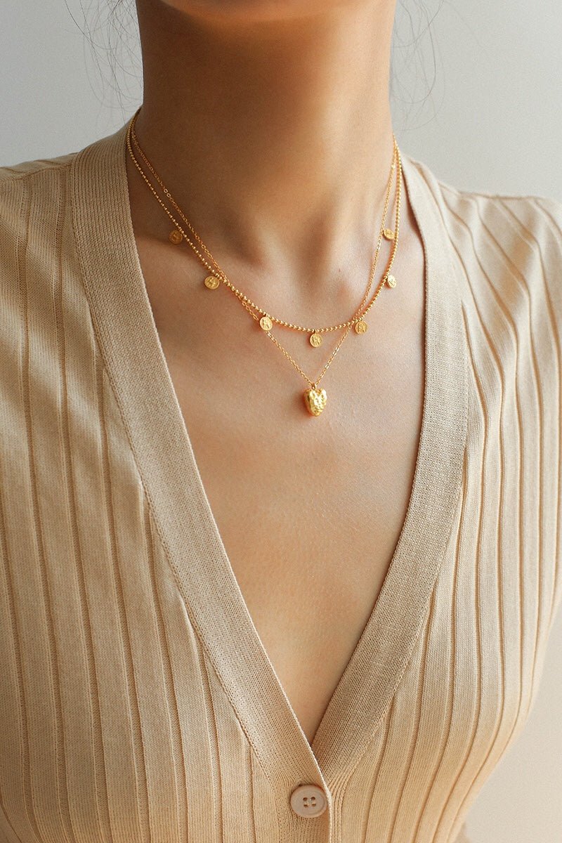 925 Silver Stacked Relief Mini Gold Coin Necklace - floysun