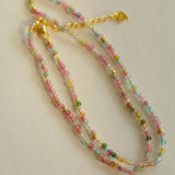 925 Silver Tourmaline Beaded Layering Necklace - floysun