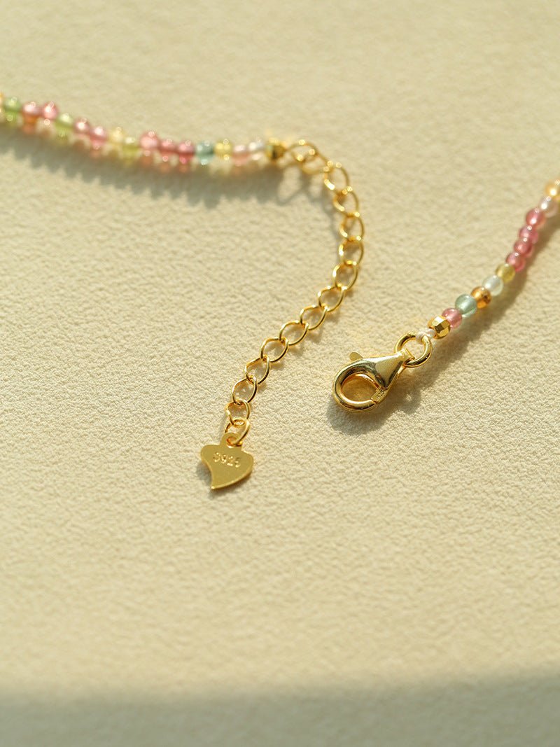 925 Silver Tourmaline Beaded Layering Necklace - floysun