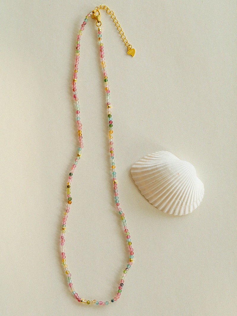 925 Silver Tourmaline Beaded Layering Necklace - floysun