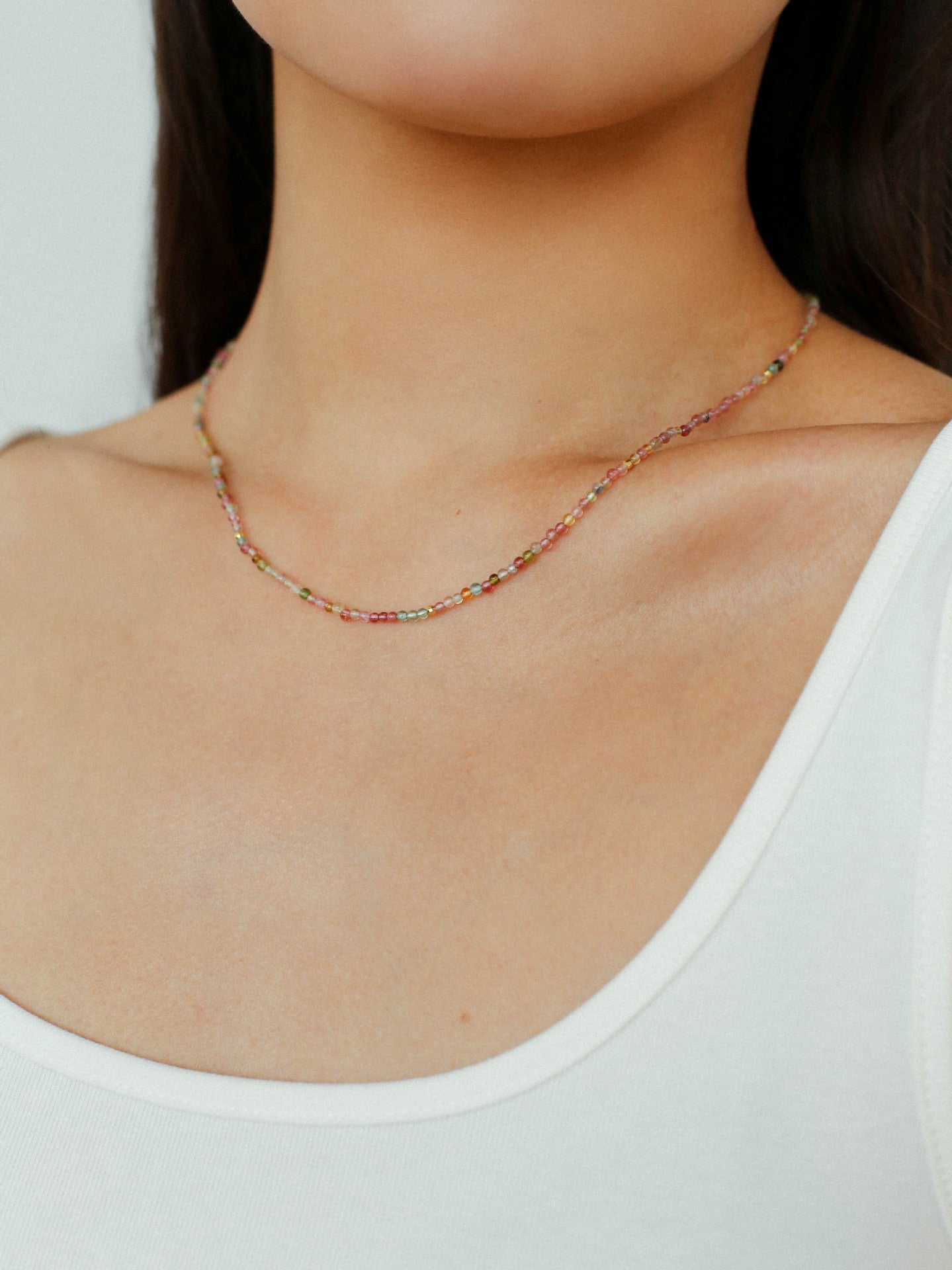 925 Silver Tourmaline Beaded Layering Necklace - floysun