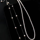 925 Sterling Silver Baby Pearl & Stardust Pearl Necklace Set - floysun