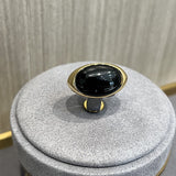 925 Sterling Silver Black Agate Oval Ring - floysun