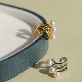 925 Sterling Silver Curved Line Pearl Ear Cuff Minimalist Elegant Design - floysun
