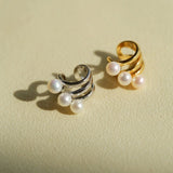 925 Sterling Silver Curved Line Pearl Ear Cuff Minimalist Elegant Design - floysun