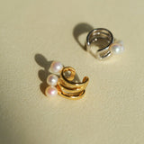 925 Sterling Silver Curved Line Pearl Ear Cuff Minimalist Elegant Design - floysun