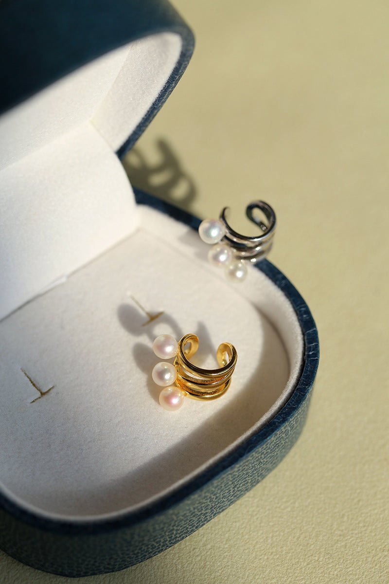 925 Sterling Silver Curved Line Pearl Ear Cuff Minimalist Elegant Design - floysun