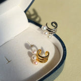 925 Sterling Silver Curved Line Pearl Ear Cuff Minimalist Elegant Design - floysun