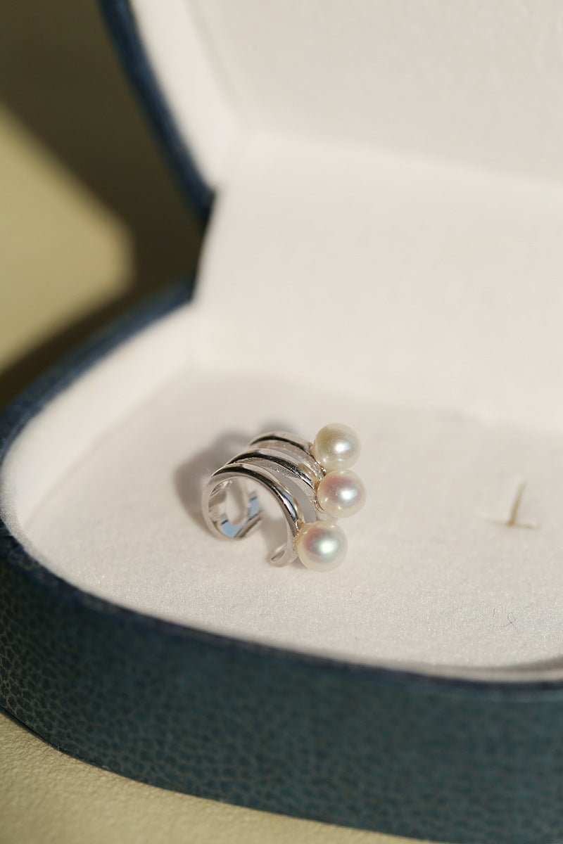 925 Sterling Silver Curved Line Pearl Ear Cuff Minimalist Elegant Design - floysun