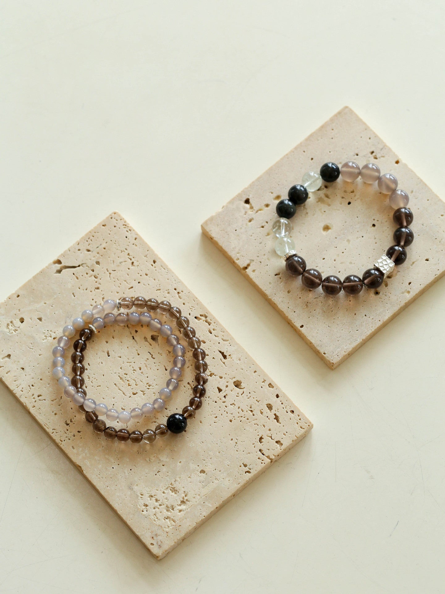 925 Sterling Silver Smoky Quartz Energy Bracelet – Double Strand - floysun