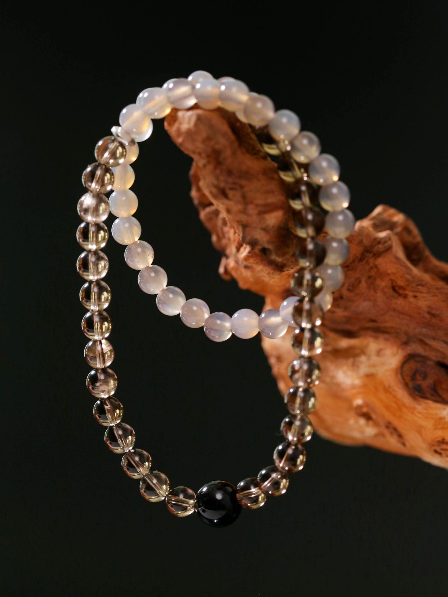 925 Sterling Silver Smoky Quartz Energy Bracelet – Double Strand - floysun