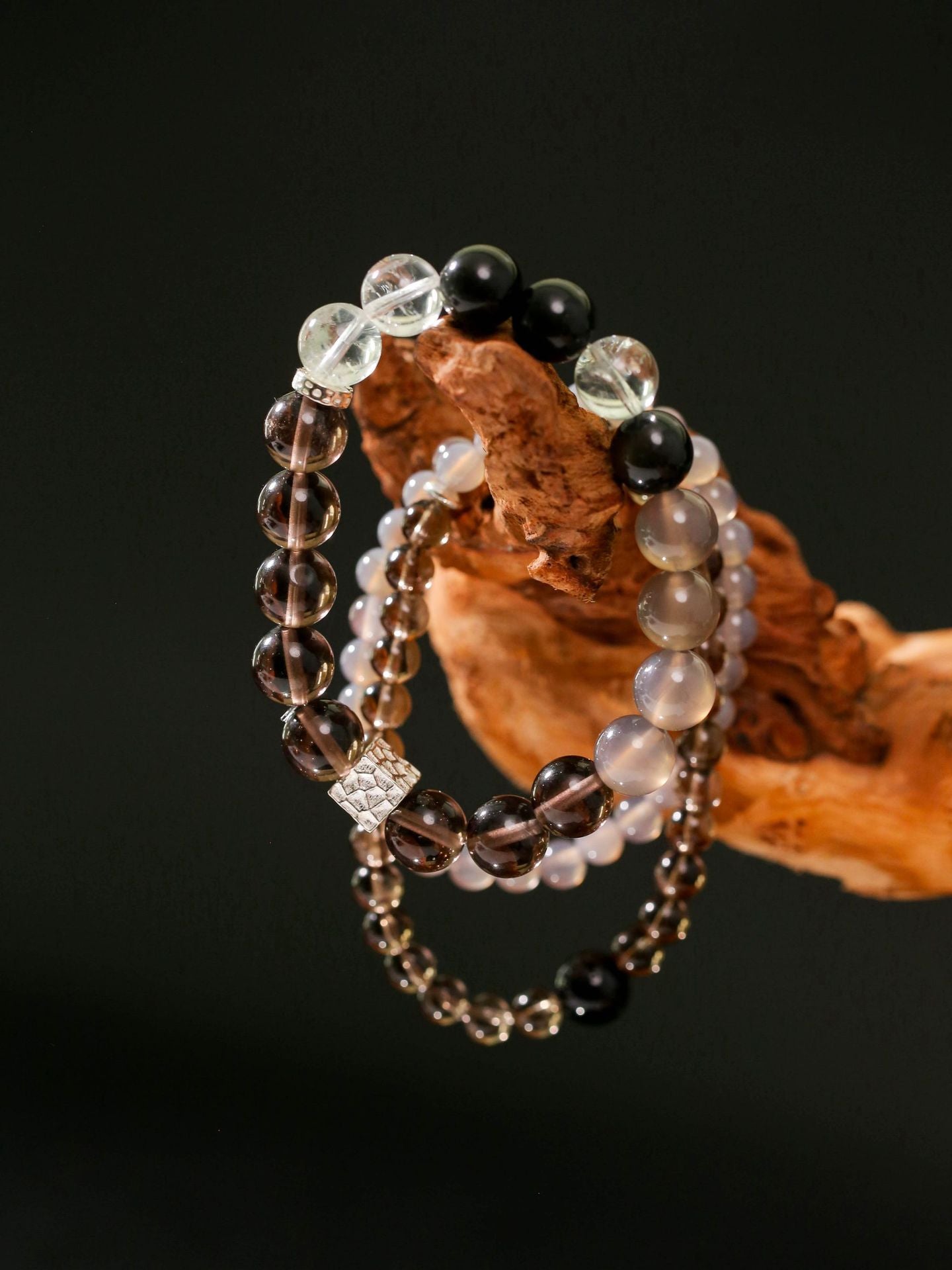 925 Sterling Silver Smoky Quartz Energy Bracelet – Double Strand - floysun