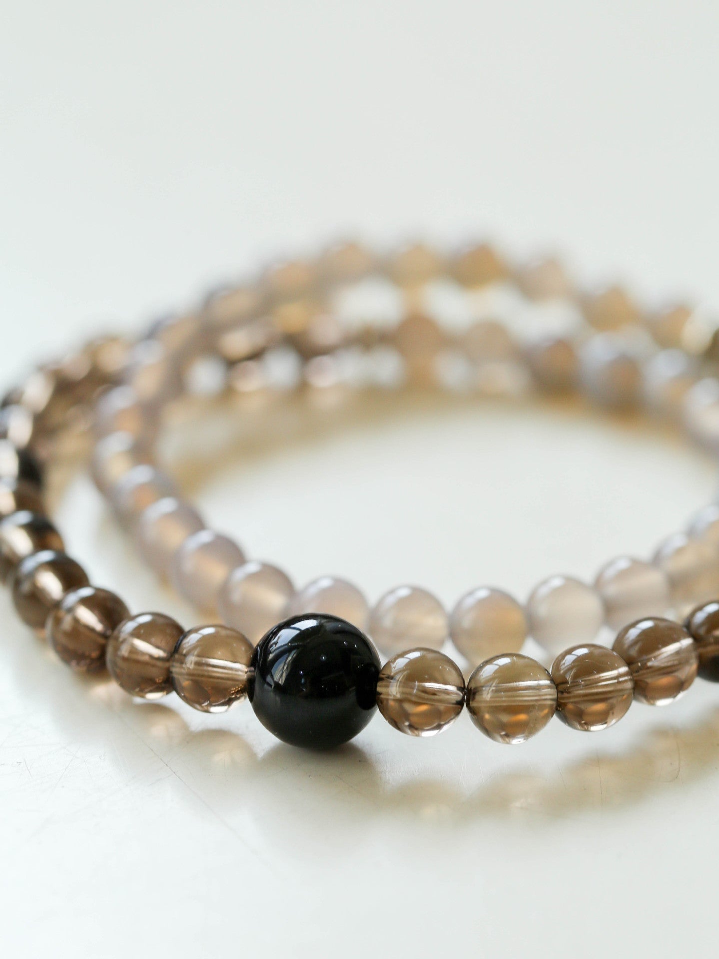 925 Sterling Silver Smoky Quartz Energy Bracelet – Double Strand - floysun