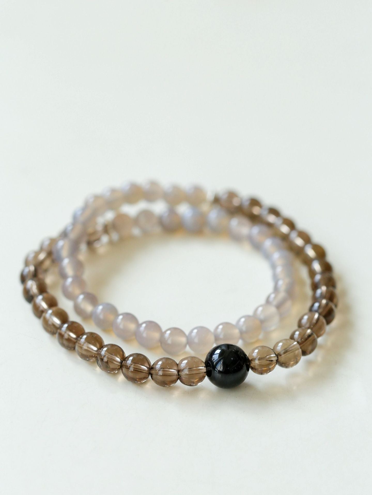 925 Sterling Silver Smoky Quartz Energy Bracelet – Double Strand - floysun