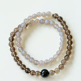 925 Sterling Silver Smoky Quartz Energy Bracelet – Double Strand - floysun