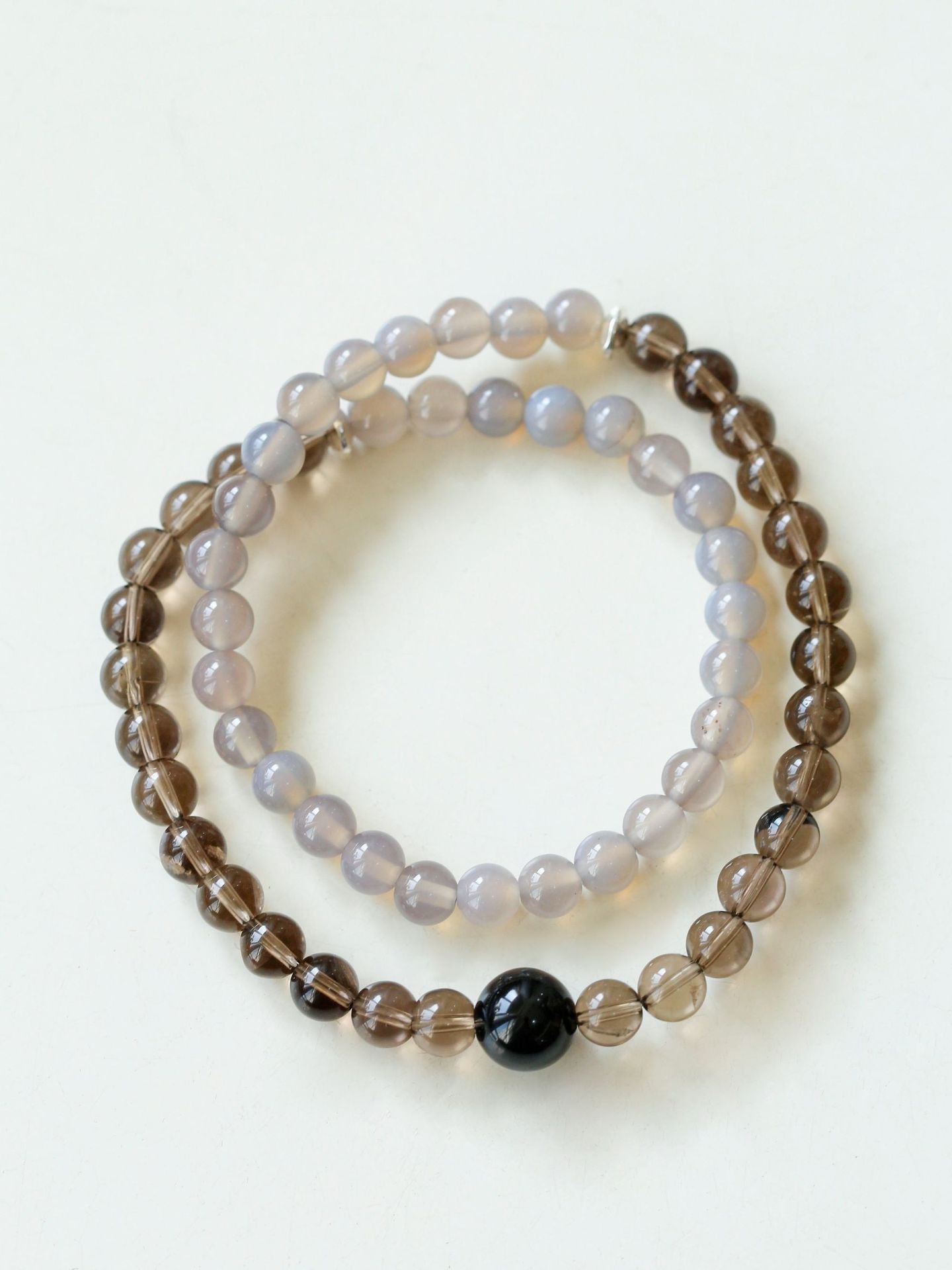 925 Sterling Silver Smoky Quartz Energy Bracelet – Double Strand - floysun