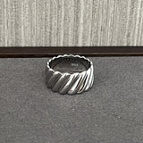 925 Sterling Silver Striped Wide Band Ring Minimalist Statement Jewelry - floysun