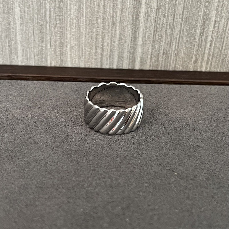 925 Sterling Silver Striped Wide Band Ring Minimalist Statement Jewelry - floysun