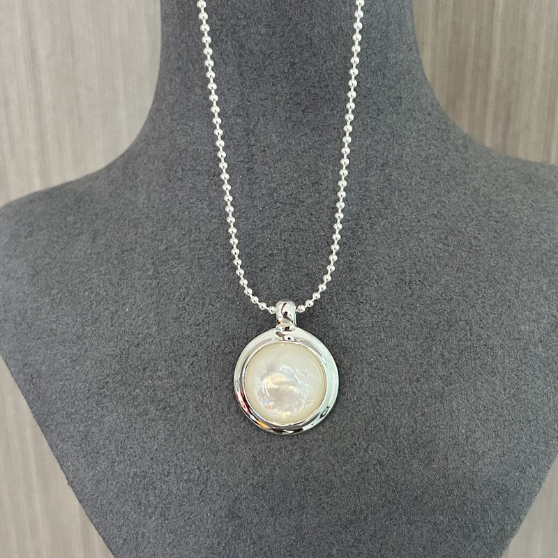 925 Sterling Silver White Mother of Pearl Moon Pendant Necklace - floysun