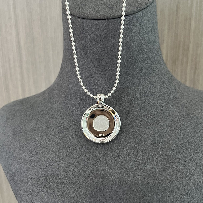 925 Sterling Silver White Mother of Pearl Moon Pendant Necklace - floysun
